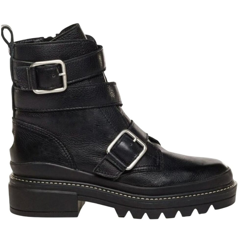 Bernardo Durban Buckle Strap Moto Leather Boots Womens 8.5M Black